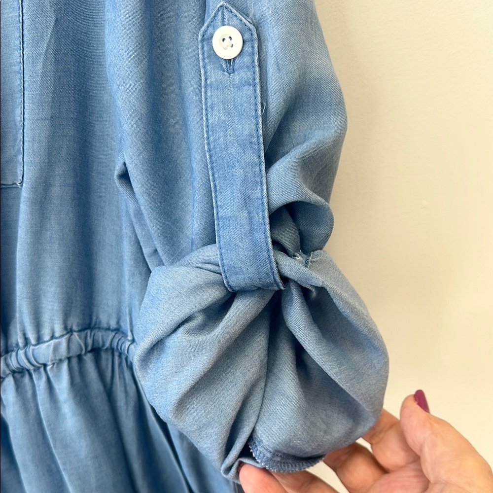 torrid Light Blue V-Neck Drawstring Shirt Dress - Picture 4 of 12